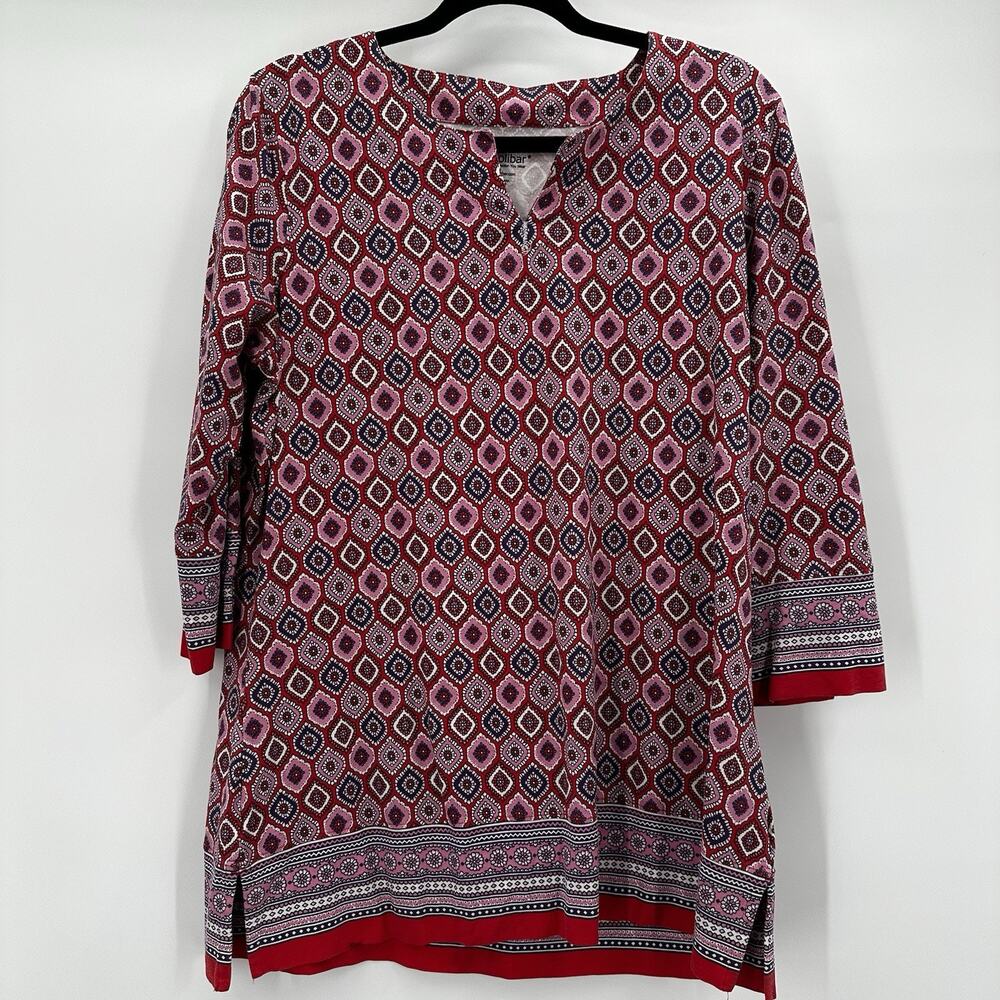 Coolibar Shirt Top Womens‎ Large Red St Lucia Tunic Printed UPF Cooling